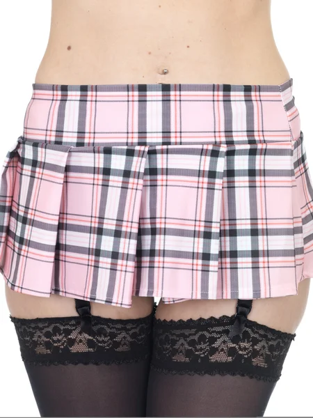 Sexy Pin Up Modelo mini falda corta y medias — Foto de Stock