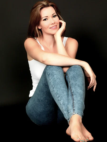 Sexy Young Woman Sitting on Floor — Stock Photo, Image