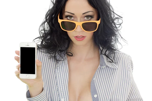 Sexy jonge vrouw met een mobiele telefoon — Stockfoto