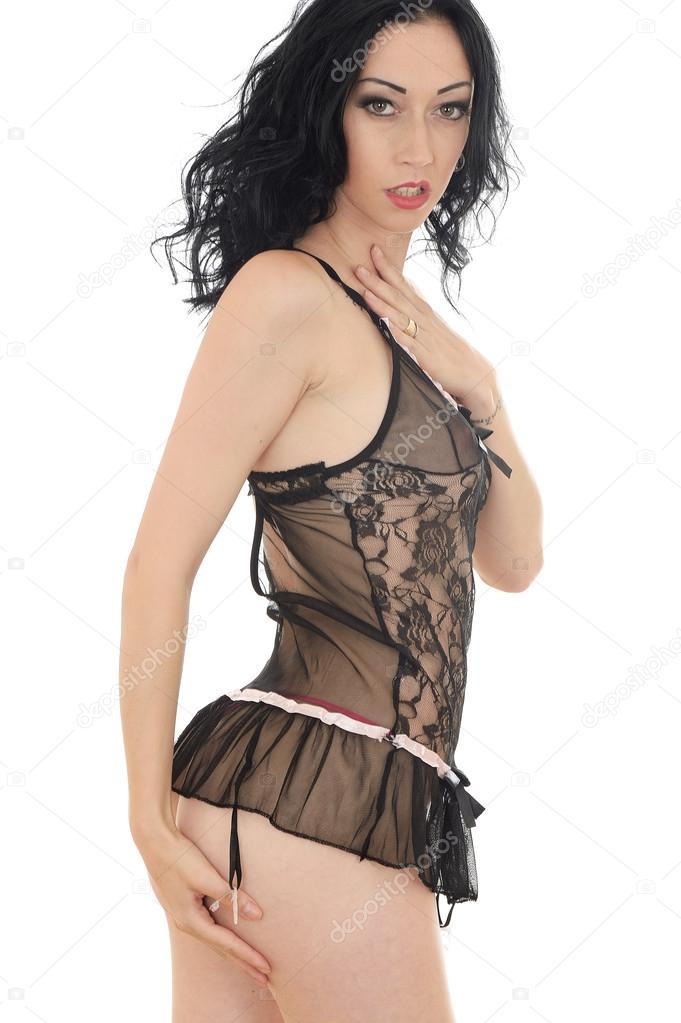 Sexy Young Woman in Black Lingerie