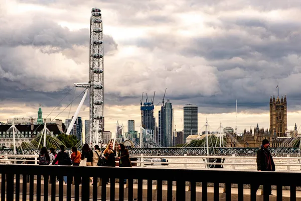 Olho Londres Roda Milênio Com Casas Parlamento Fundo Ponte Waterloo — Fotografia de Stock