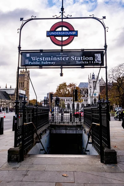 City Westminster Londra Novembre 2021 Ingresso Firma Stazione Della Metropolitana — Foto Stock