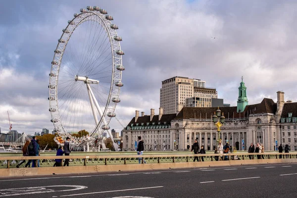 South Bank London Novembro 2021 London Eye Millennium Wheel South — Fotografia de Stock