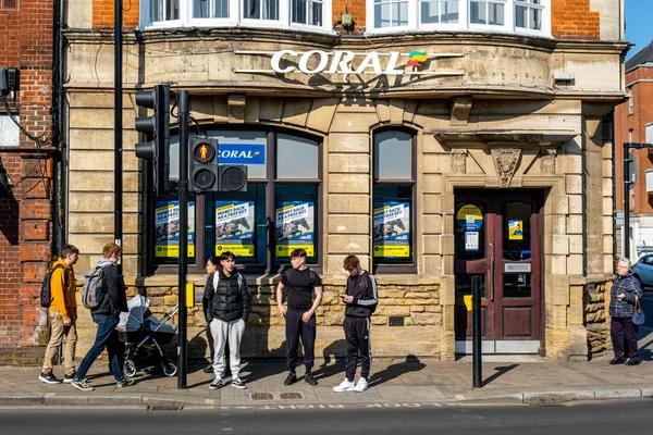 Epsom Surrey London March 2022 Coral Bookmakers Betting Shop Entrance — стокове фото