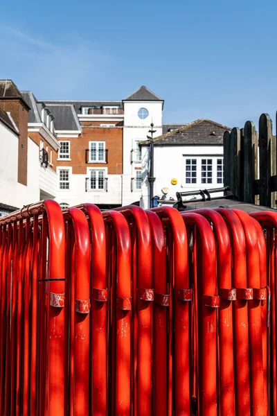 Epsom Surrey London March 2022 Red Painted Metal Crowd Safety — Stock Photo, Image