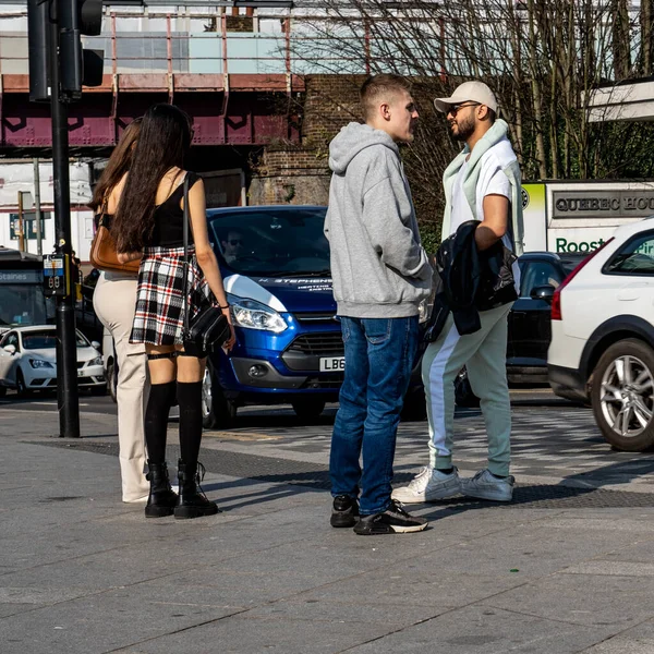 Kingston Thames Kingston London 2022 Március Group People Standing Chatting — Stock Fotó