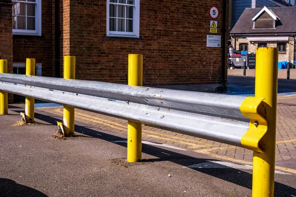 Epsom Surrey London May 2022 Car Safety Crash Barrier Yellow — стоковое фото