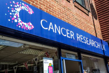 Dorking, Surrey Hills, London UK, August 13 2022, Cancer Research UK Charity Shop Front And Sign With No People