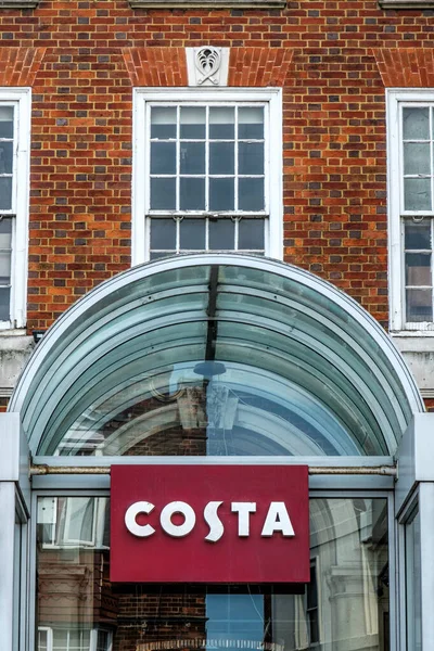 Dorking, Surrey Hills, London UK, August 14 2022, Costa Coffee Shop Building Exterior Close Up With No People