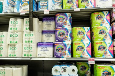 Epsom Surrey, August 14 2022, Packs Of Kitchen Or Household Paper Towel On Supermarket Shelf