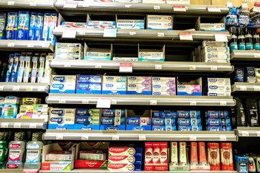 Epsom Surrey, August 14 2022, Branded Selection Of Oral Hygiene Toothpaste