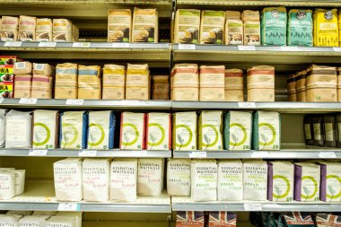 Epsom Surrey, August 14 2022, Selection Of Branded Bread Flour On Supermarket Shelf