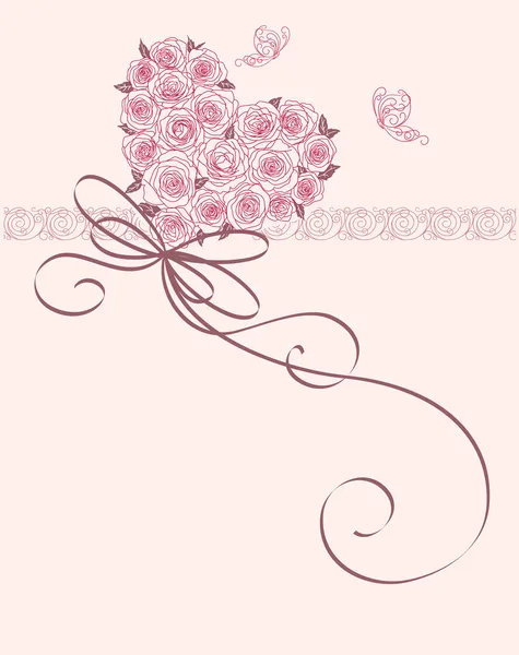Schattige kaart met hart van rozen Rechtenvrije Stockvectors
