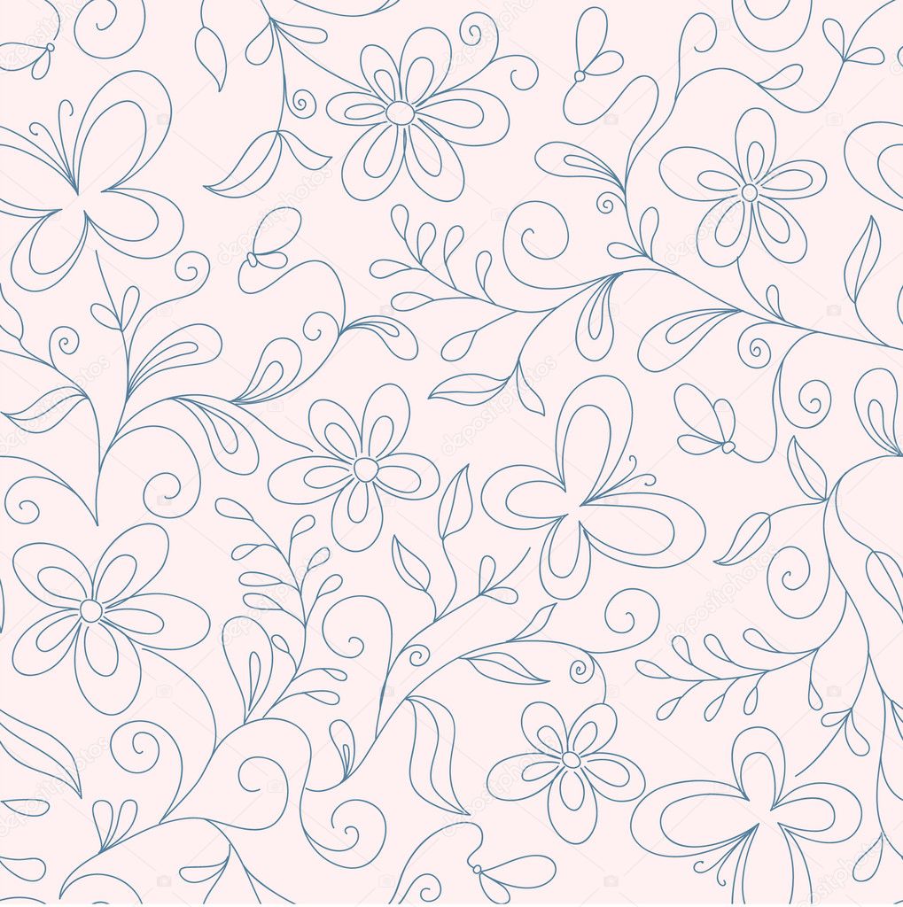 Seamless floral background with butterfly