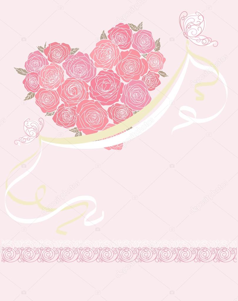 Cute card with heart of roses