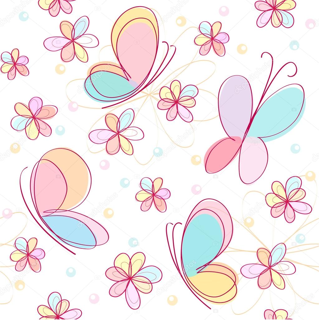 Background with butterfly and flowers