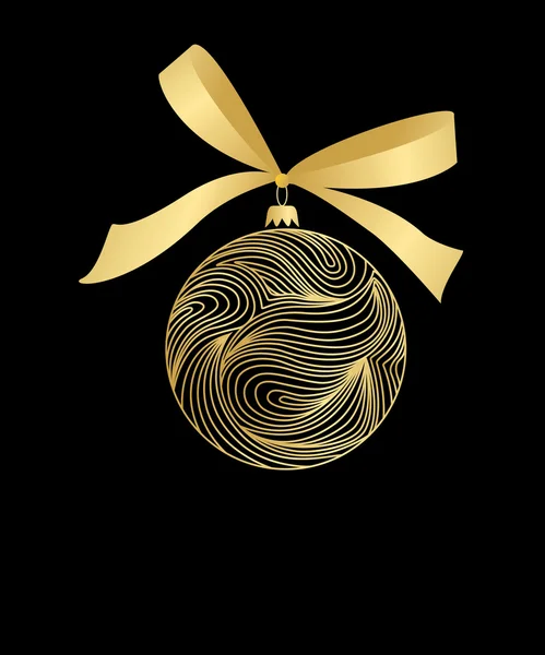 Golden ball with bow on black - Stok Vektor