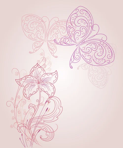 Fundal floral cu fluture — Vector de stoc