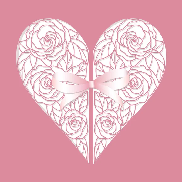 Carte avec coeur de roses — Image vectorielle