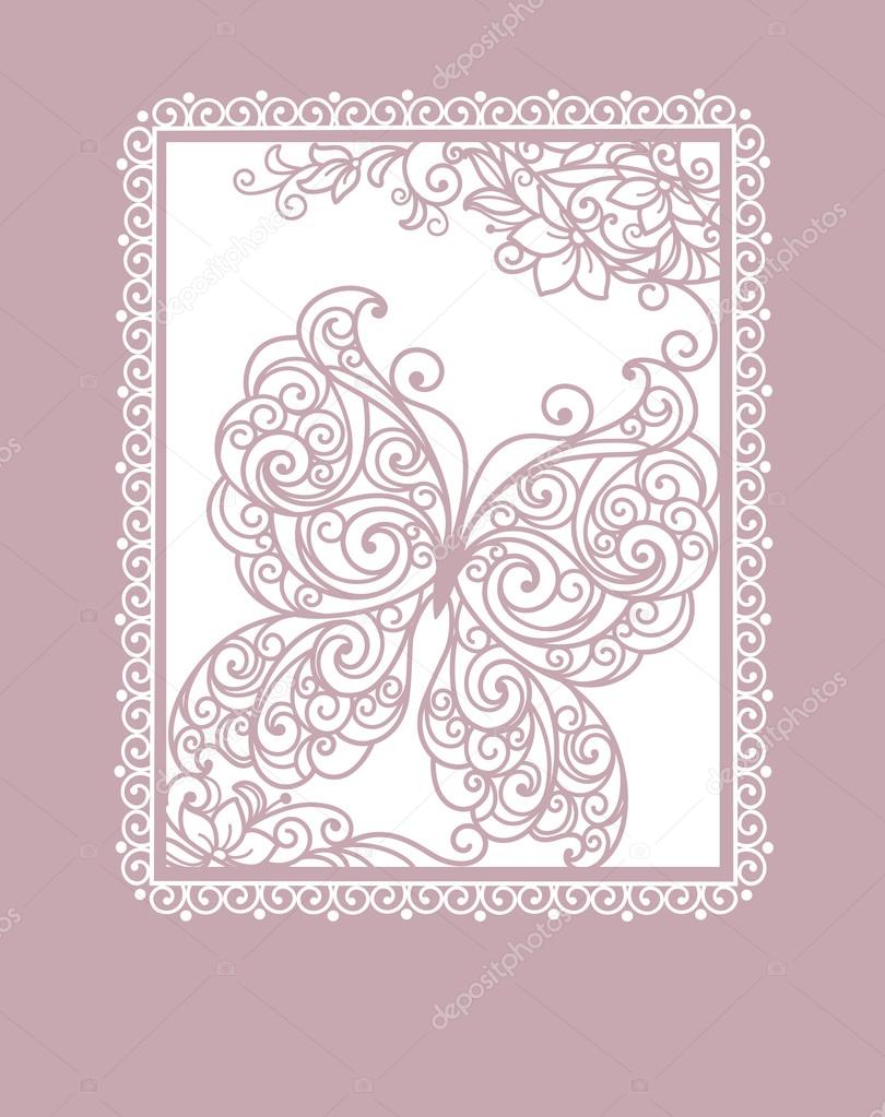 Pink card with stylization butterfly