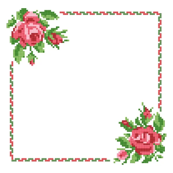 Frame of roses, embroider — Stock Vector