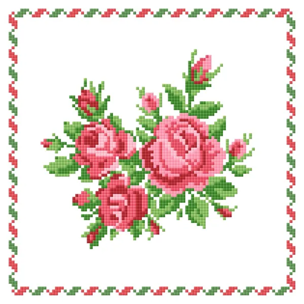 Bouquet of the roses, embroider — Stock Vector