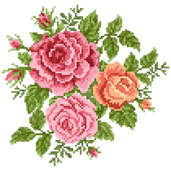 Bouquet of the roses, embroider — Stock Vector