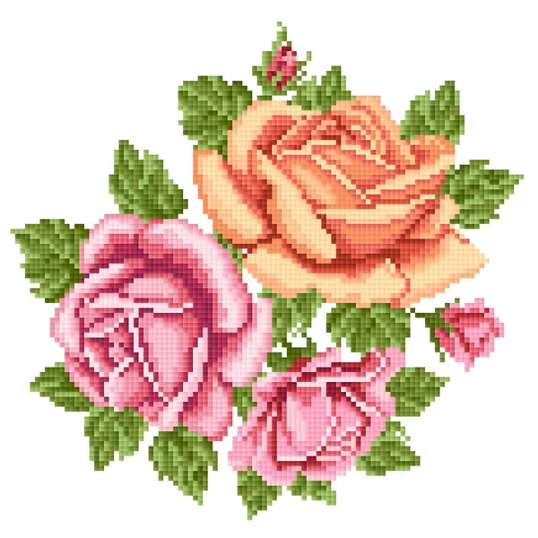 Bouquet of the roses, embroider — Stock Vector