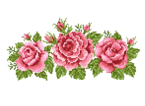 Ramo de rosas, bordado — Vector de stock