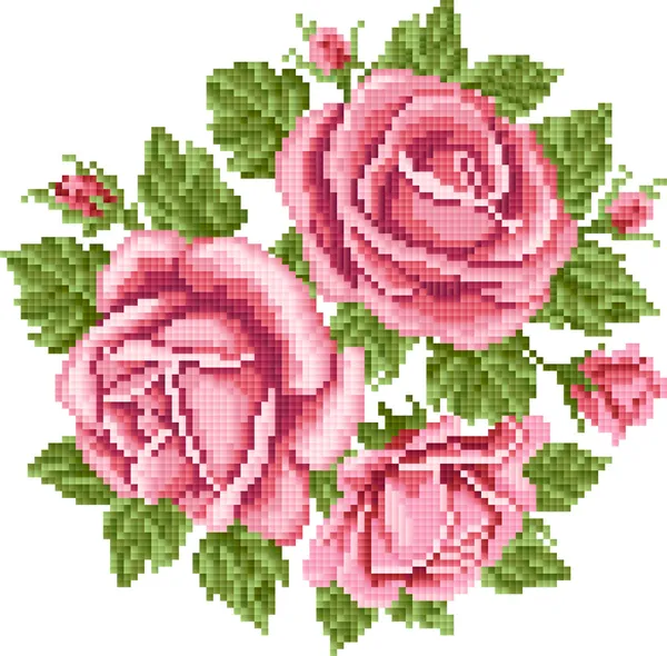 Bouquet of the roses, embroider — Stock Vector