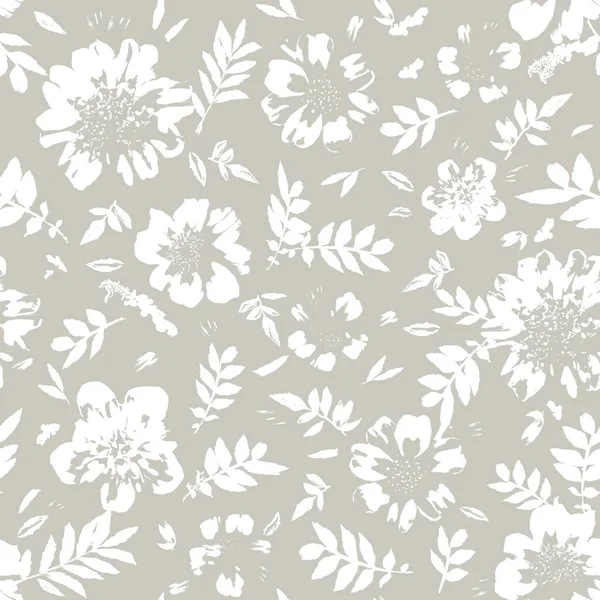 Fond Gris Abstrait Sans Couture Avec Des Fleurs Blanches — Image vectorielle