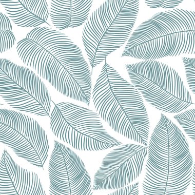 İnce çizgilerle çizilmiş yapraklarla kusursuz ve soyut bir arka plan. Yeşil ve beyaz vektör çiçek deseni, tek renk