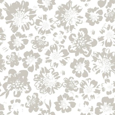 Gri çiçekli, kusursuz, soyut beyaz bir arka plan. vektör çiçek deseni