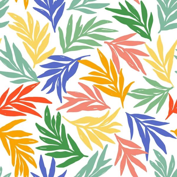 Abstract Seamless Pattern Colorful Tropical Leaves Plants White Background Vector — Stock Vector