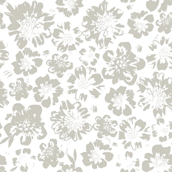 Bezešvé Abstraktní Bílé Pozadí Šedými Květy Vektorový Květinový Vzor — Stockový vektor