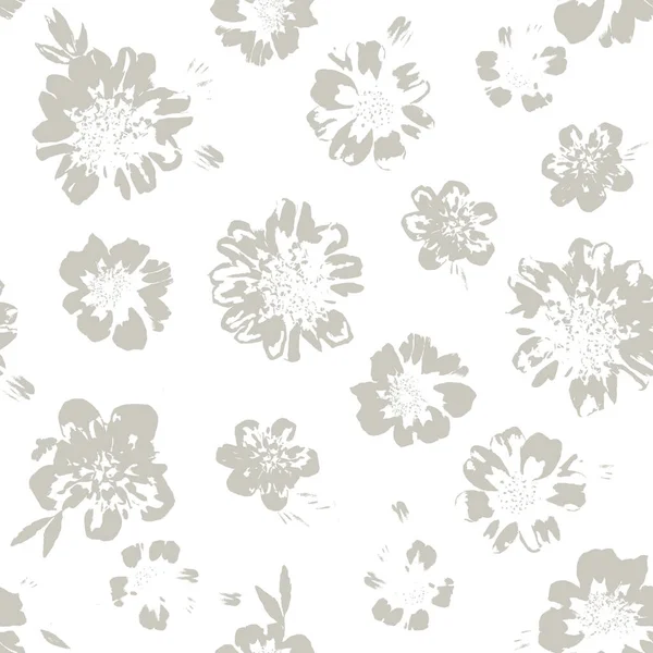 Seamless Abstract White Background Grey Flowers Floral Background — Stockový vektor