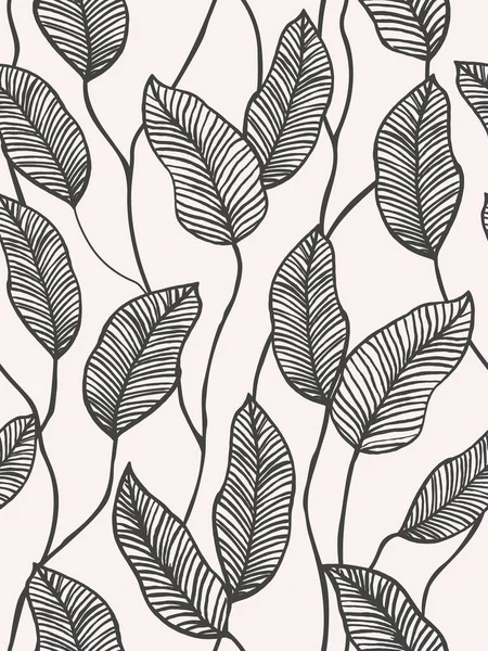 Seamless Abstract Pattern Black Leaves White Painted Brush Vector Floral — Stok Vektör