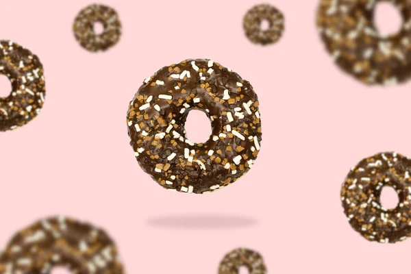 Glaserad Brun Söt Socker Choklad Munk Donut Dessert Rosa Pastell — Stockfoto