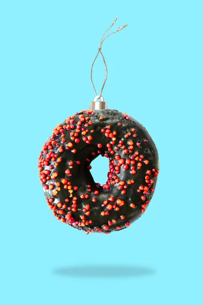 Christmas Bauble Ball Decoration Toy Made Sweet Sugar Chocolate Black — Stock Photo, Image