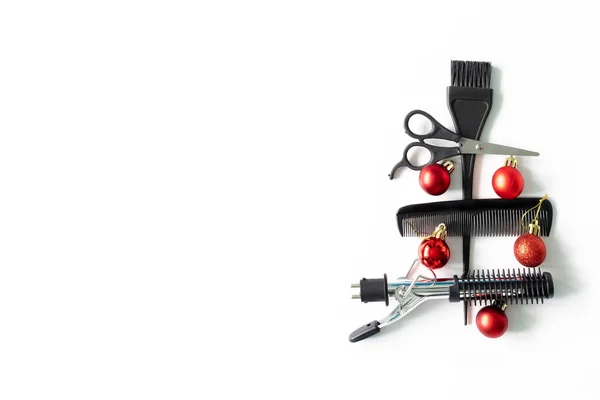 Weihnachten Friseur Komposition Mit Kämmen Pinsel Schere Werkzeuge Und Accessoires — Stockfoto