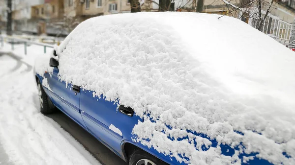 Snow Layer Windscreen Window Sedan City Street Driveway Parking Lot — Stock Photo, Image