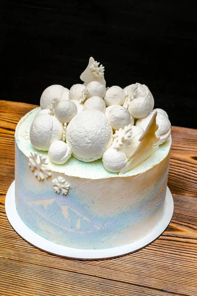 Weiße Blaue Biskuitkokosnuss Köstliche Vanille Cremige Zuckerguss Kuchen Mit Großen — Stockfoto