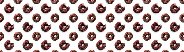 Preto Bitou Donuts Com Esmalte Vermelho Fundo Branco Sem Costura — Fotografia de Stock