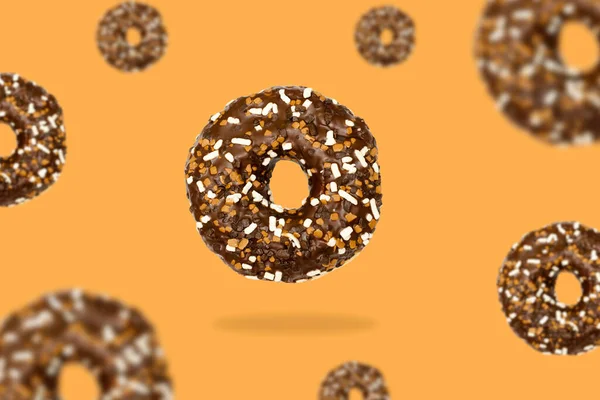 Застекленная Глазурь Коричневый Сладкий Шоколад Пончик Шоколадом Пончик Пончик Фоне — стоковое фото