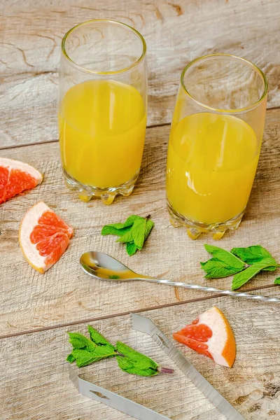 Frozen Iced Cold Orange Juice Grapefruit Mint Fresh Summer Lemonade — Stock Photo, Image