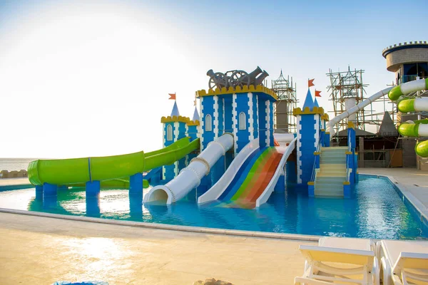 Aquapark Slides Hotel Complex Outdoor Aqua Water Park Swimming Pool — Stock Photo, Image