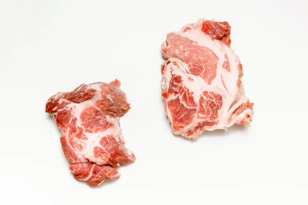 Bifes Carne Crua Fresca Isolada Fundo Branco Espaço Cópia Cozinhar — Fotografia de Stock