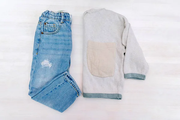 Jumper Jeans Pants Set Baby Children Clothes Accessories Spring Autumn — Foto Stock