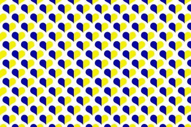 Ulusal Geleneksel Mavi ve Sarı Ukrayna sembollerinin kusursuz deseni, beyaz arka planda kalp şeklinde. Zafer, Ukrayna 'ya barış.