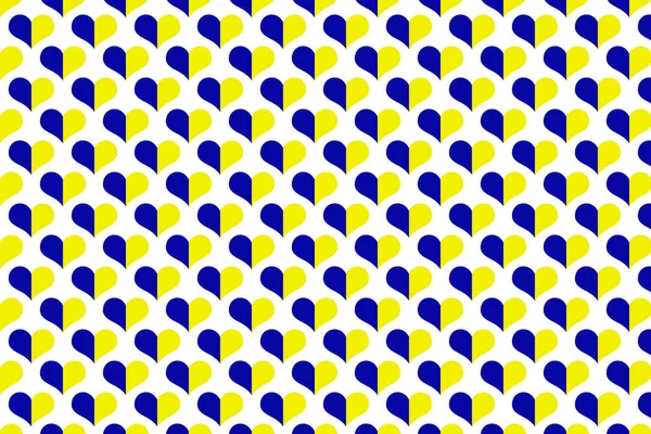 Ulusal Geleneksel Mavi ve Sarı Ukrayna sembollerinin kusursuz deseni, beyaz arka planda kalp şeklinde. Zafer, Ukrayna 'ya barış.